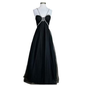 Blondie Nites Tulle Rhinestone Strap Ball Gown Black Size 7 Formal Evening Dress